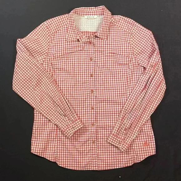 Orvis women’s button up collared blouse with 2 zippered pockets vented back - Picture 1 of 14